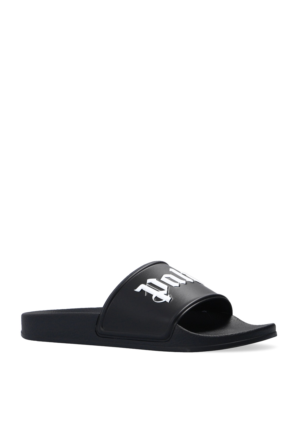 【関税&送料込】Palm Angels Sandal With Logo Palm Angels logo-print Slides | Black | FARFETCH